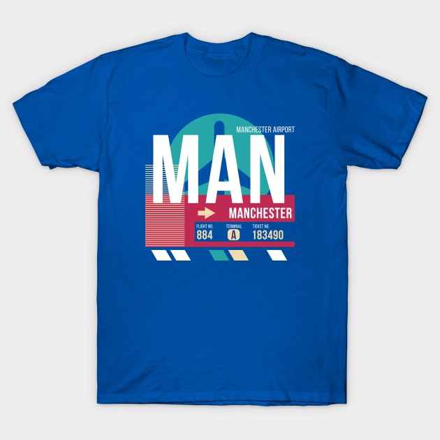 Manchester, England (MAN) Airport Code Baggage Tag E T-Shirt by SLAG_Creative
